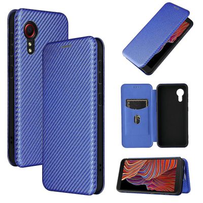 Kotelo Samsung Galaxy Xcover 5 Hiilikuitu nahkakotelo Folio Flip Suojaava Magneettikansi Etui Coque Sininen