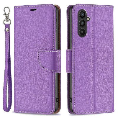 Samsung Galaxy A25 5G -puhelinkotelolle lompakko litsikuvioteline pudottamaton puhelinkotelo hihnalla Violetti Samsung Galaxy A25 5G (Global)
