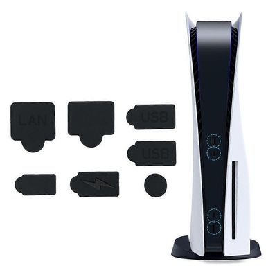 7PCS silikonipölytulpat Aseta USB-liitäntä pölynestokansi pölytiivis pistoke PS5 Playstationille musta