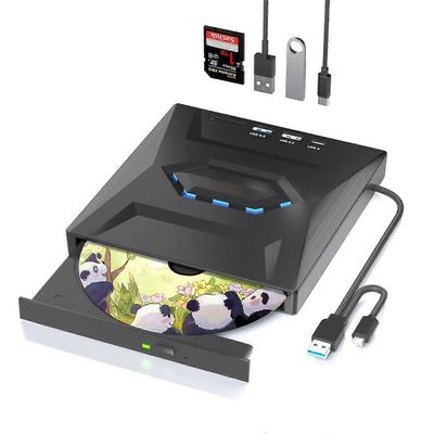 Alxum kannettavan tietokoneen ulkoinen CD-DVD-asema, USB 3.0 Type C ulkoinen CD-asema SD/TF-kortinlukijalla ja USB-portilla, ulkoinen DVD-asema kan...