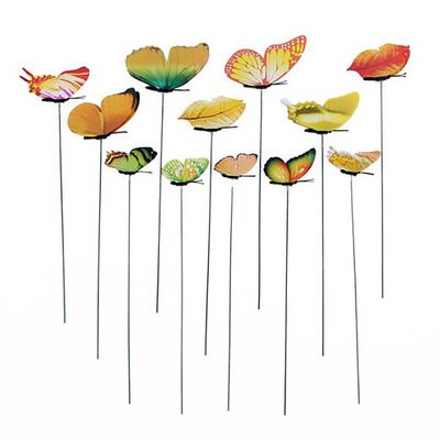 Fruushop Stempel Simulering Butterfly Flower Pot Vase Hagearbeid Bonsai Grønn Plante Decora Gul