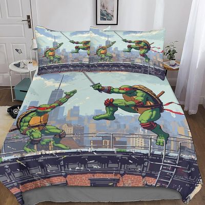 DSJackson Ninja Brothers leikkisä 3D-tulostettu pussilakanasetti piilotetulla vetoketjusulkimella - mikrokuituinen anime-vuodevaatteet tyynyliinoil...