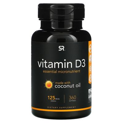 Sports Research Urheilututkimus, D3-vitamiini, 125 mcg (5 000 IU), 360 pehmeää geeliä