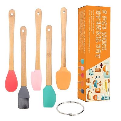 Yunshu 5 piece Mini Silikone spatel træ håndtag køkkenredskaber Sæt
