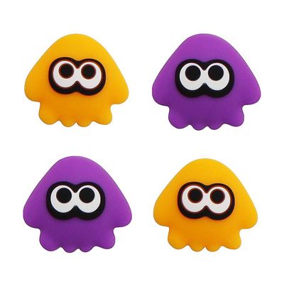 Sevenday Vaihda peukalokahvat korkit Silikoni söpö kalmari joystick kansi Nintendo Switch / OLED / lite-ohjaimelle Keltainen ja violetti