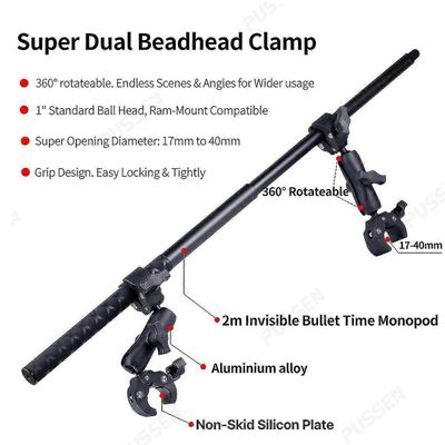 Tuyu moottoripyörä näkymätön selfie stick monopod ohjaustangon kiinnike Gopro Max Hero 11 Insta360 One X2 X3 -lisävarusteille Kaksoiskuulapään puri...