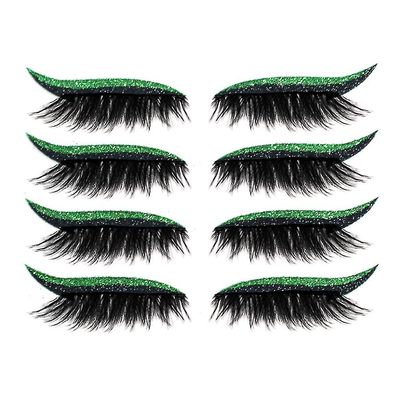 8 par Eyeliner falske vipper Sticker Glitter øjenskygge Makeup Tool Grøn 8Pairs