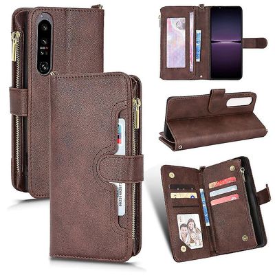 Kompatibel med Sony Xperia 1 IV deksel glidelås magnetisk lommebok kortholder pu skinn flip veske Brown A