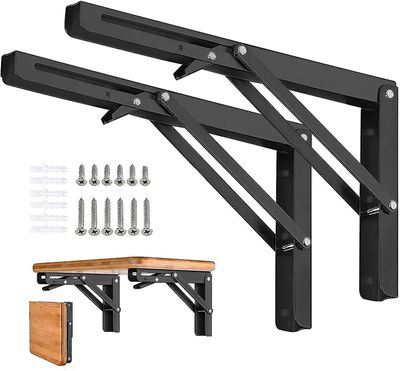 2kpl taitettava hyllykiinnikkeet - Heavy Duty Metal Kokoontaitettava kolmio hyllyn kiinnike, Diy-seinään asennettu taittopöydän sarana, tilaa sääst...