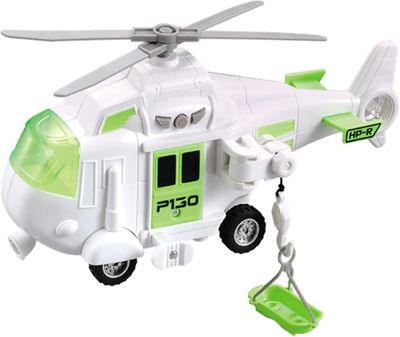 Militær helikopterleke med hengende kurv, lys og lyder - Flerfarget moro for barnas fantasifulle lek Hvit
