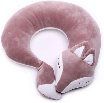 Linkrunning Travel Pillow Fly Børn Fox Animal U-formet nakkepude Plys pels Varm tegneserie Komfortabel bagagepude til fly Biltog (lilla)