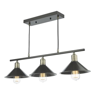 Dar Lighting Jalen Bar Vedhæng 3 Dome Lys Grafit Antikke Messing