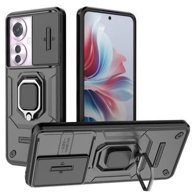 Oppo Reno11 F 5G -kotelon rengasjalustalle PC + TPU-takakuori, jossa diakameran kansi - musta