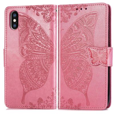 Gangxun Kompatibel med Iphone Xs Max Case Flip Cover Emboss Butterfly Soft Tpu Stødsikker Shell Slim - Pink