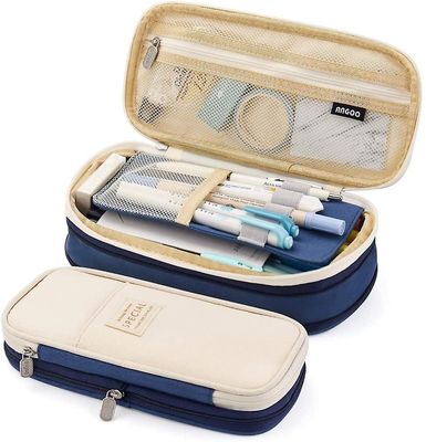 Linkrunning Stor kapacitet Blyant Pen Sag Office College School Stor Opbevaring Høj kapacitet Pose PoseHolder Box Organizer Blue