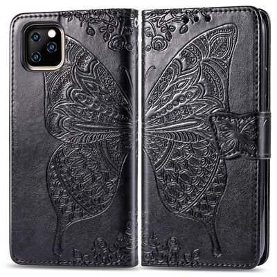 Gangxun Kompatibel med Iphone 11 Pro Case Flip Cover Emboss Butterfly Soft Tpu Stødsikker Shell Slim - Sort