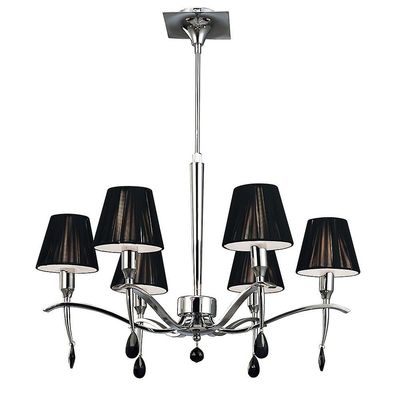 Inspired Lighting Siena Loft Vedhæng Runde 6 Lys E14, poleret Krom med sorte nuancer og sort krystal