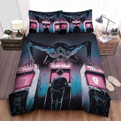v1103 Lakanat Stranger Things Fear The Void Demogorgon Quilt -pussilakanasetti kodintekstiilit3-osainen vuodevaatteet (1 pussilakana + 2 tyynytyyny...