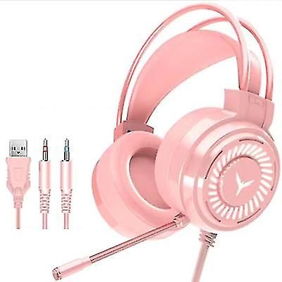 Coosilo 3.5 mm gaming headset mikrofon led-hovedtelefoner til pc bærbar ps4 Slim Ps5 Xbox One Pink