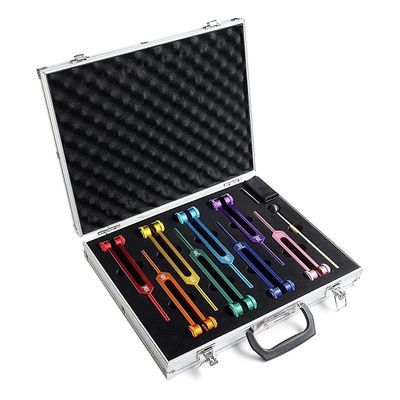 Chakra Tuning Fork Set For Healing, lydterapi, holde kroppen, med gummi Mallet, skiftenøkkel, rengjøring klut Som vist