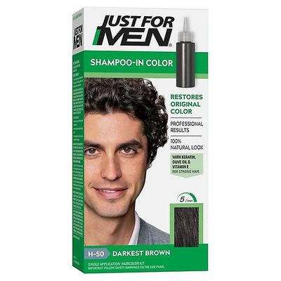 Just For Men Vain miehille shampoo-in hiusväri, harmaa miesten hiusten väri, tummin ruskea, H-50