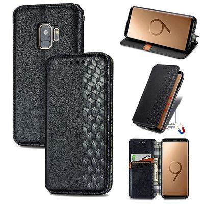 Kompatibel med Samsung Galaxy S9 Flip Case Etui Vintage Wallet Flip Cover med magnetisk lukning Coque - Blå sort