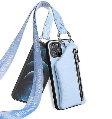 Coosilo Læder telefon sag med mønt pung til Iphone 12/12 Pro Max / iPhone 11 lyseblå