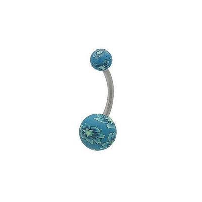 BodyJewelryOnine Fimo perler blå blomst design mave ring