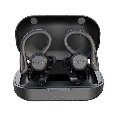 20 tuntia Toistoaika Uinti Vedenpitävä Bluetooth-kuuloke Dual Wear Style Sport Langattomat kuulokkeet TWS Ipx7 Earbuds stereo Musta