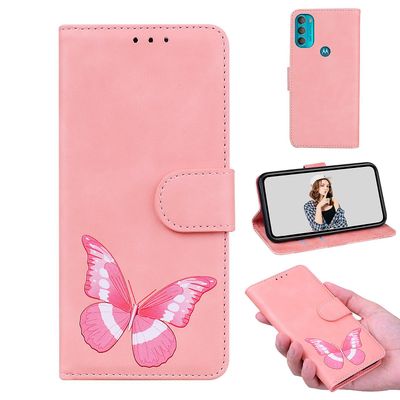 Etui til Motorola Moto G71 5g Butterfly Cover Premium Læder Magnetisk- Pink