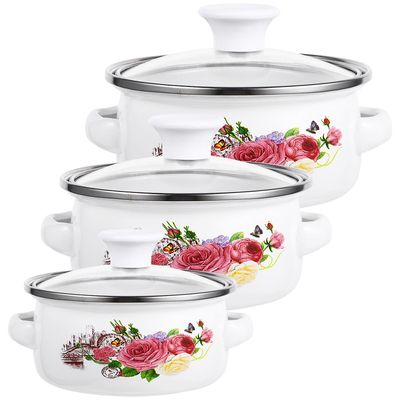 3 stk emalje Stockpot Stackable suppe potten emalje lager potten restaurant flat bunn lapskaus potten Som vist 20.50X16.00X12.00CM