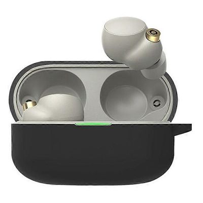 Yhteensopiva Sony WF-1000XM4 Bluetooth-kuulokkeiden silikonikotelon kuulokkeiden latauslaatikon kanssa pudotussuoja karabiinilla Musta