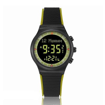 Muslimi Azan Katso rukousta Qibla-kompassilla Adhan Alarm Hijri Islamic Al Harameen Fajr Time Wristwatch Multi Languages Green Black