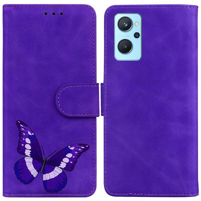 Etui til Realme 9i Butterfly Cover Premium Læder Magnetisk- Pink Lilla