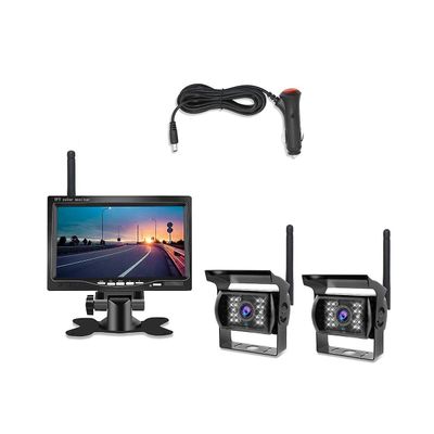 7InWireless skærm Vandtæt køretøj 2 Backup Camera Kit TFT LCD-skærm Parkeringshjælp til bus husbåd lastbil RV Sort