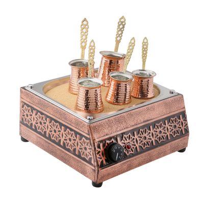 Tuliphomev Tyrkisk sand kaffetrakter stort firkantet polygen med pottesett 110 ~ 230 volt