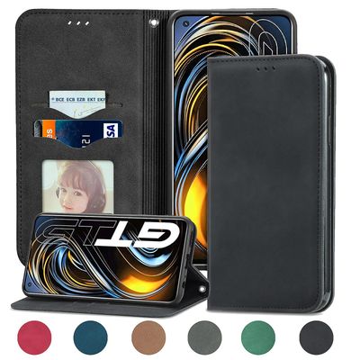 Gangxun Sag For Oppo Realme GT 5g Magnetisk Lukning Læder Tegnebog Cover Housse Etui Shockproof - Sort