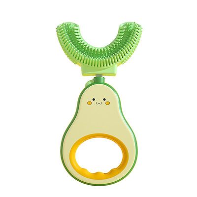 Avocado Manuel U Tandbørste Til Børn Q Moe Bløde Børster Fødevarekvalitet Silica Gel U Børstehoved Lavt flippende gult