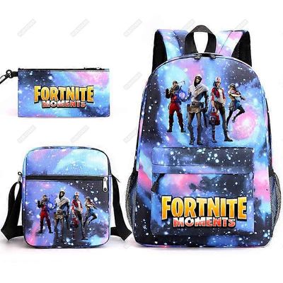 Ssyy 3 kpl setti FORTNITE-reppu 3D-tulosteet reppu teini-ikäisille tytöille pojille matkalaukku lasten koululaukkuihin Vaaleanharmaa only backpack