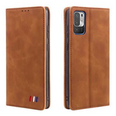 Etui til Xiaomi Poco M3 Pro Cover Magnetisk lukning tegnebog Bog Flip Folio Stand View Læder cover Stødsikker - Brun