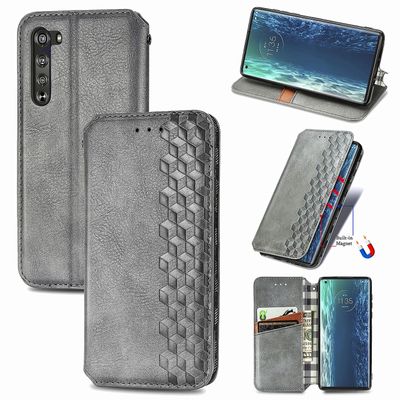 Kompatibel med Motorola Moto Edge Flip Case Etui Vintage Wallet Flip Cover med magnetisk lukning Coque - Blå grå
