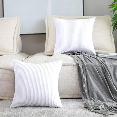 Linkrunning Dekorative pudebetræk Supersoft stribet fløjl kaste kaste pudebetræk pudebetræk til stol, ren hvid, 18 "x 18" tomme, 2 stykker