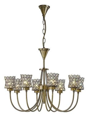 Inspired Lighting Nelson Loft Vedhæng 8 Lys Antik Messing, Krystal