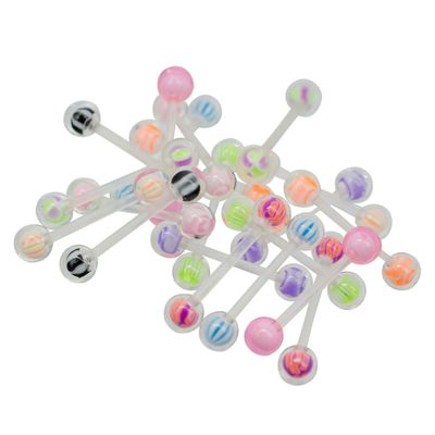 BodyJewelryOnine Tungen vægtstænger pakke med 20 med akryl gennemsigtig bold design diverse 14g