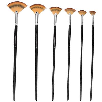 maalausharja nailon hiukset koivukahva tuulettimen muoto guassi akvarellipiirustus kynä taidetarvikkeet (6kpl)