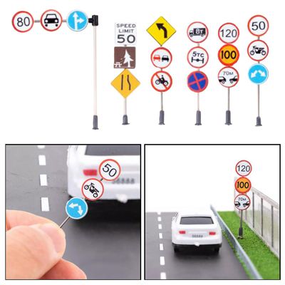 Sæt med 6 1/87 skala Trafikskilte Micro Landskab Tog Motorvej Gadescener Layout Arkitektonisk Dekorativt sandbord Accs