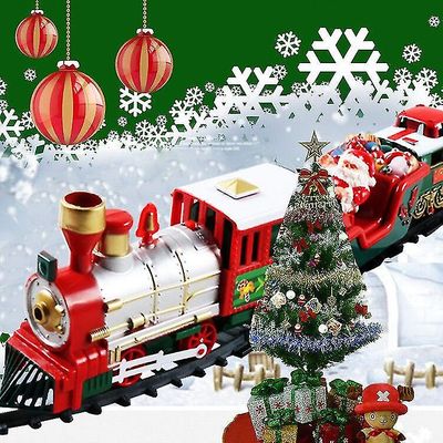 Elektrisk juletog - lyd og lys - Tren juledekorasjon med animert vogn og julenissens treskinner