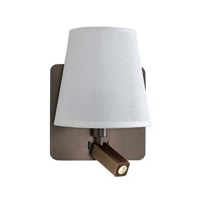Inspired Lighting Bahia væglampe med stor bagplade E27 + læselampe 3W LED med hvid skærm bronze 4000K, 200lm,