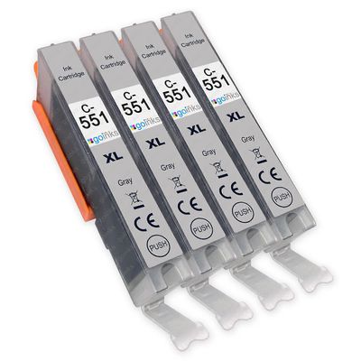 Go Inks 4 harmaata mustekasettia Canon CLI-551GY -yhteensopivan/ei-OEM-laitevalmistajan korvaamiseksi Go Inksistä Harmaa