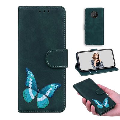 Etui til Infinix Note 7 Butterfly Cover Premium Læder Magnetisk- Pink Grøn